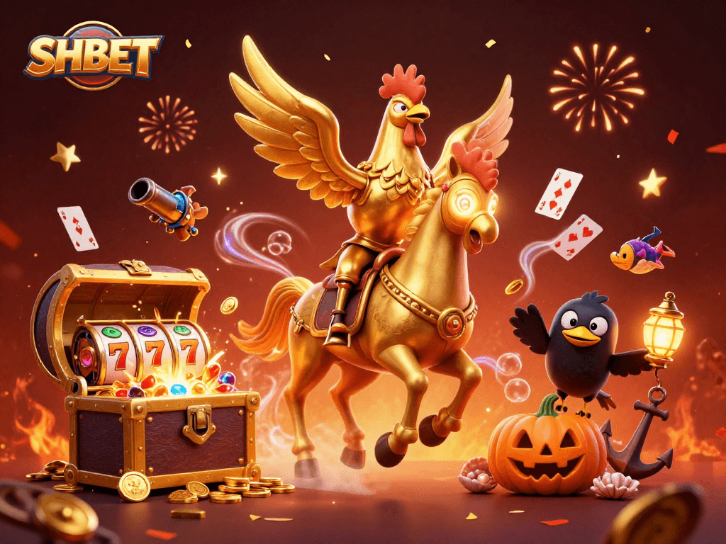 Experience thrilling gameplay with SHBET's vibrant casino scene featuring a golden rooster and immersive elements.