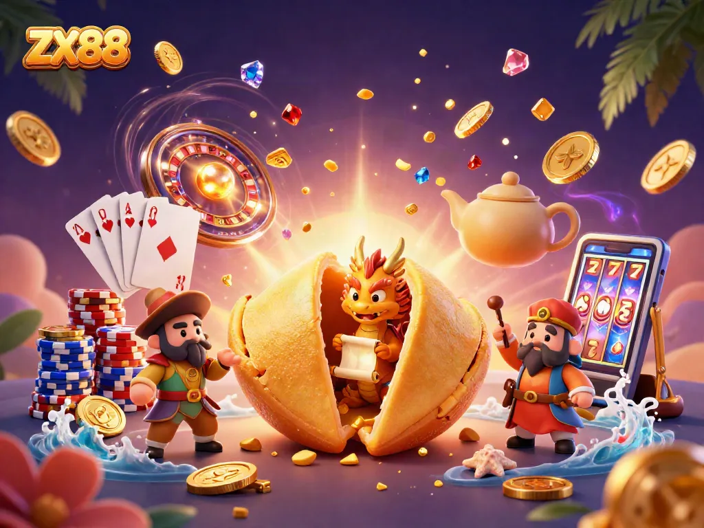 Experience the vibrant world of ZX88 with a dynamic casino-themed illustration full of action.