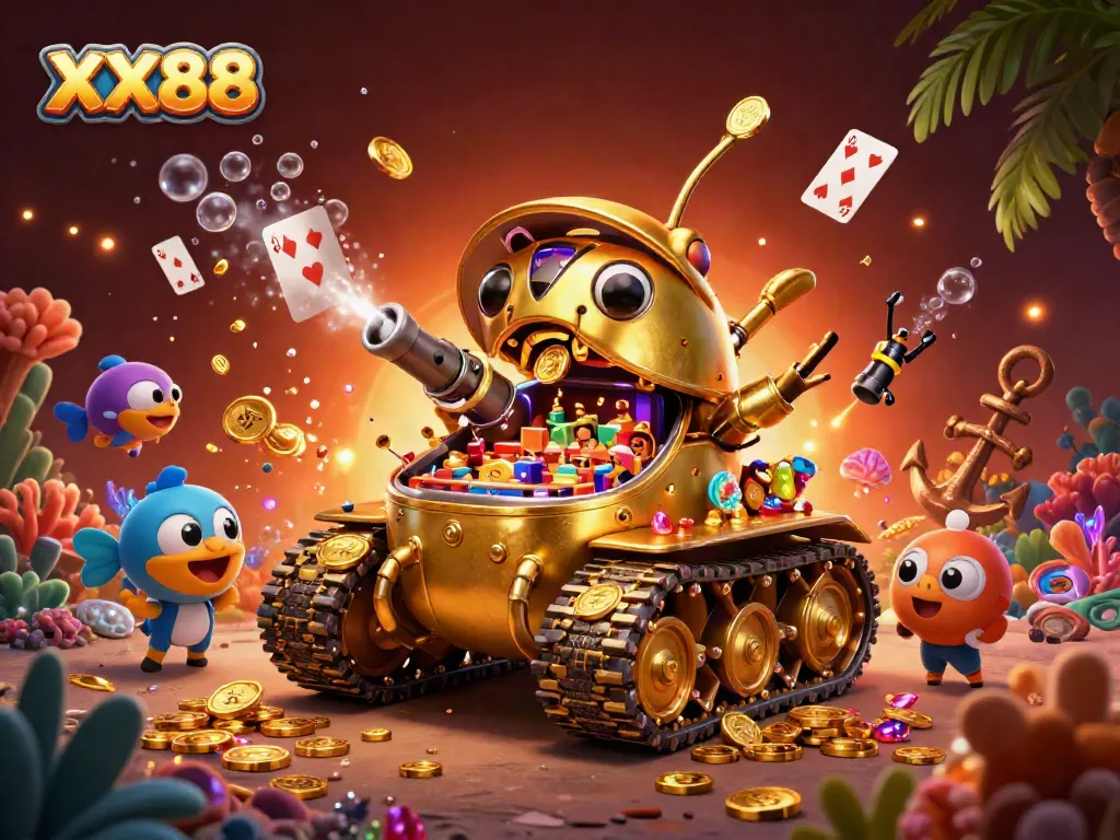 Experience the excitement of XX88 with a golden beetle tank casino bursting with treasures.