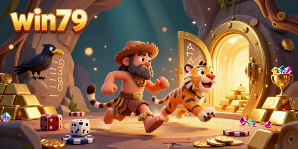Experience thrilling games at win79, where the prehistoric duo hosts a vibrant casino scene filled with treasures.