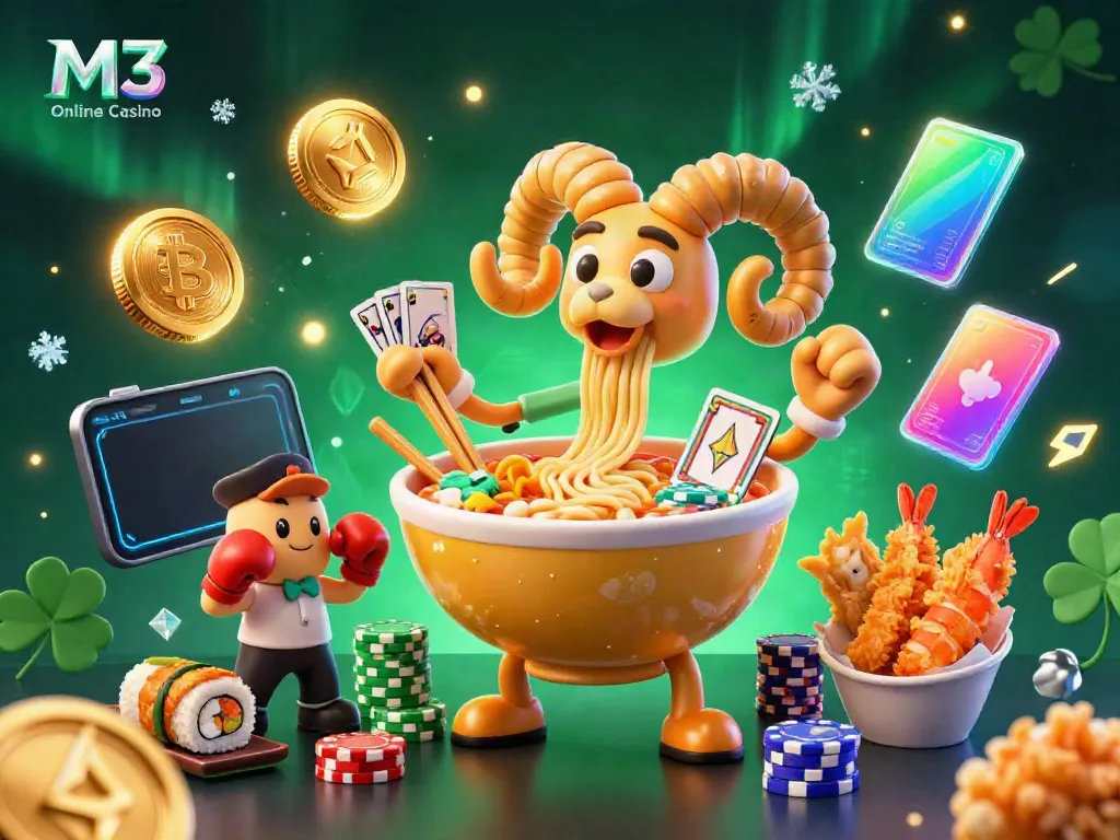 Join the excitement of M3 Online Casino with vibrant 3D characters and crypto elements.
