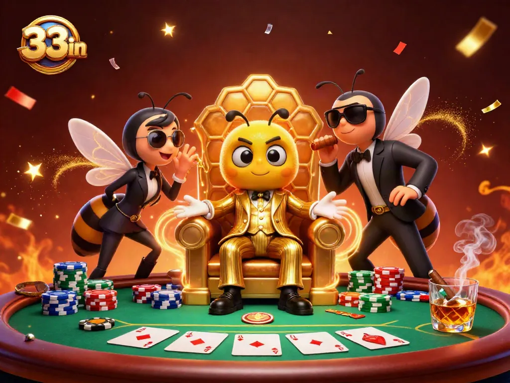 Experience high-stakes poker at 33win with a dynamic, bustling casino scene filled with energy.