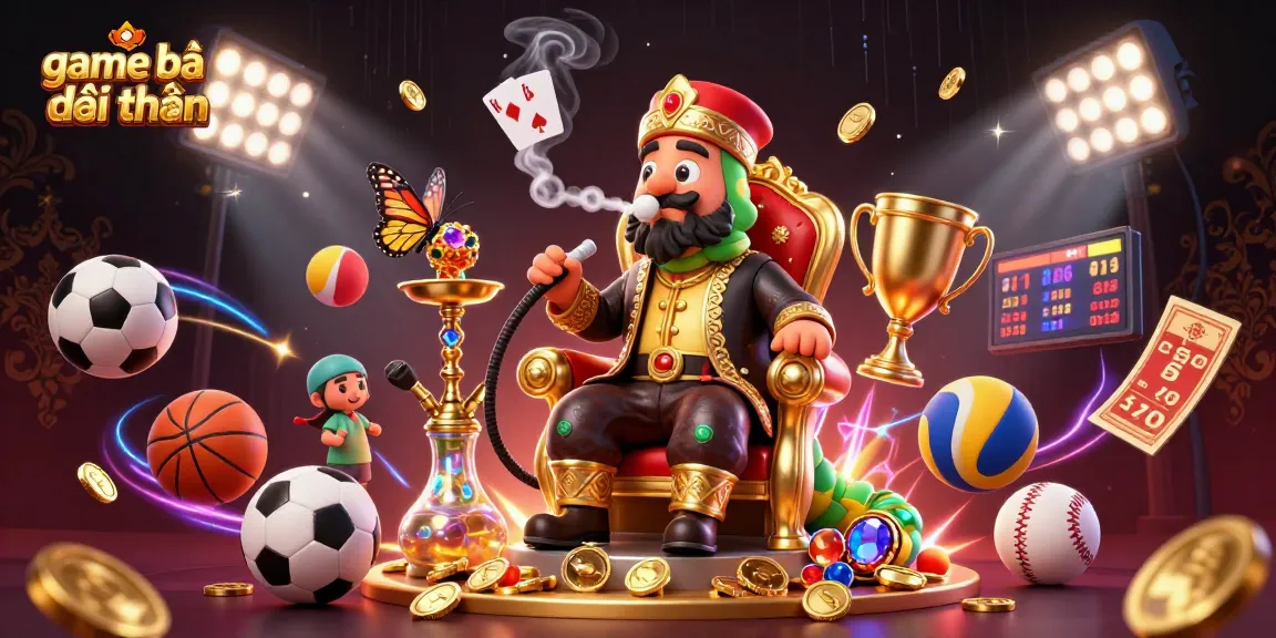 Engage in the thrilling world of game bài đổi thưởng with vibrant sports and casino elements in a packed 3D illustration.