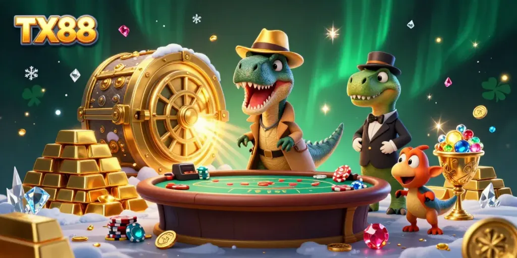 TX88 velociraptor card counter at a vibrant casino blackjack table amidst treasures and jewels