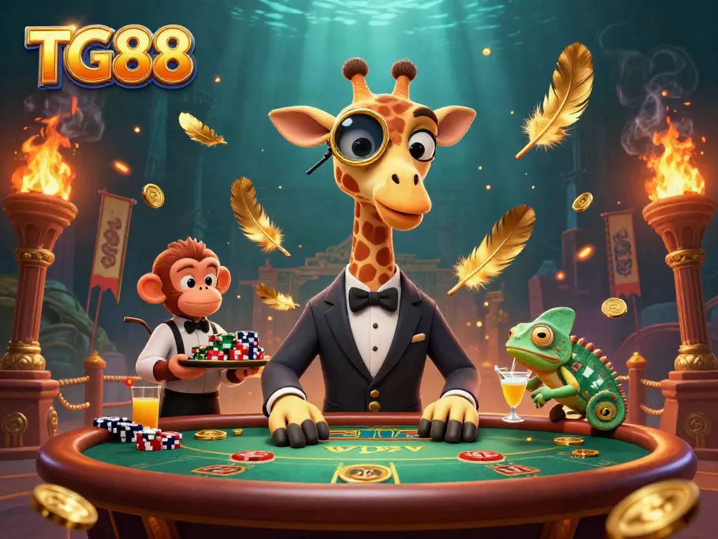 Experience TG88’s thrilling casino ambiance with stylish characters and festive betting elements in a vibrant 3D scene.