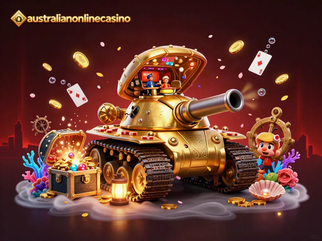 Experience the vibrant adventure of gambling at australianonlinecasino in a whimsical 3D scene.