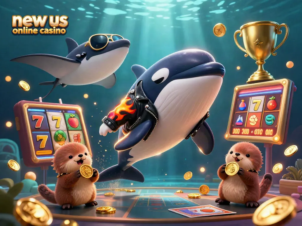 Engaging 3D illustration with a new us online casino theme featuring vibrant characters and casino elements.
