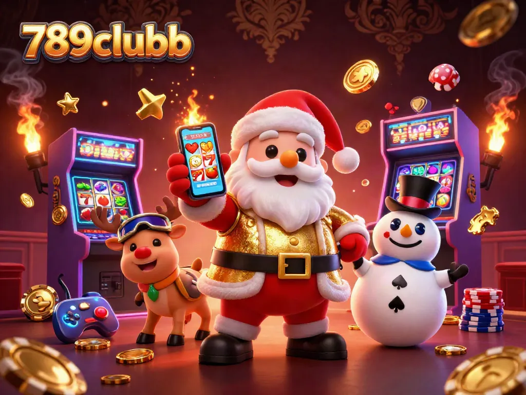 Enjoy exciting gameplay at 789clubb with Santa and friends in a vibrant casino setting.