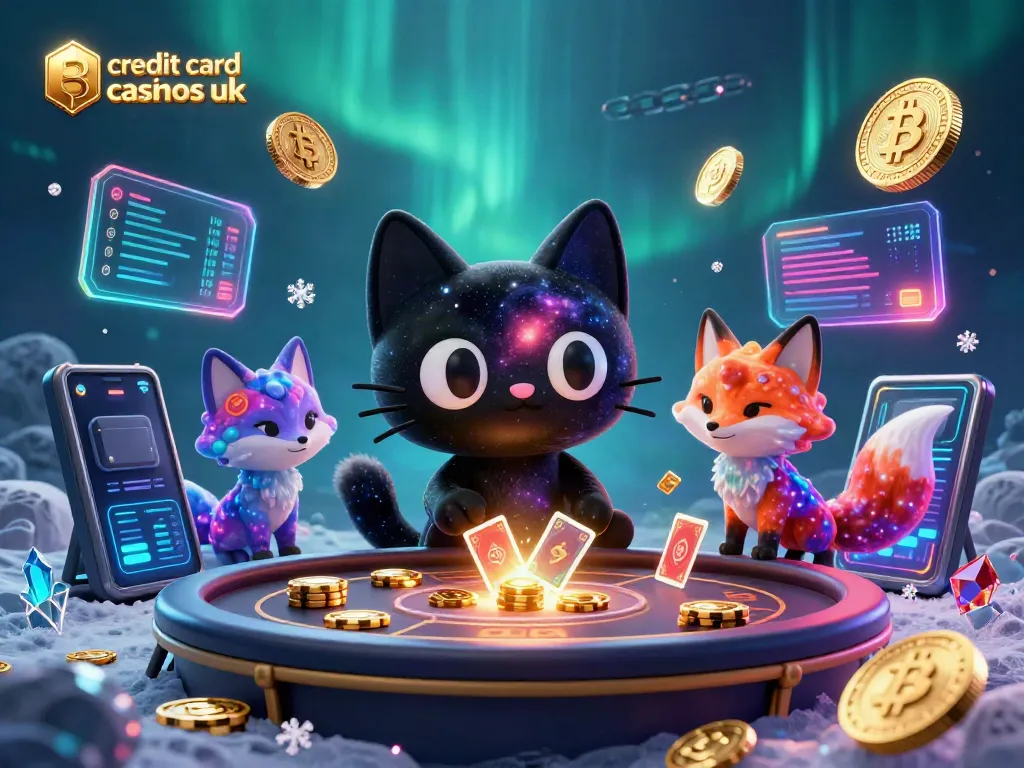 Engage with credit card casinos uk at a cosmic casino table featuring animated characters and cryptocurrency elements.