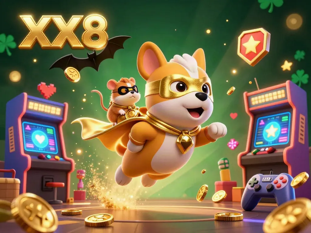 Engage in thrilling casino adventures with XX8 featuring a superhero dog and hamster in an electrifying 3D scene.