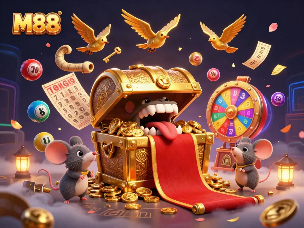 M88 captivates players with a thrilling treasure-themed casino adventure featuring dynamic lottery elements.