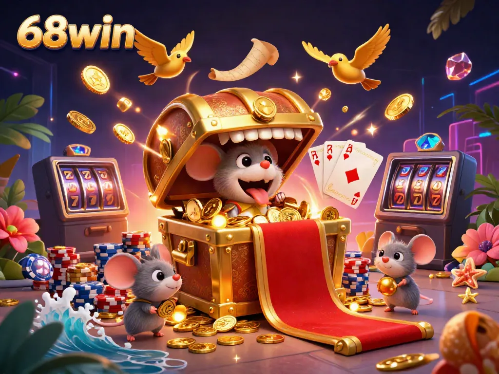 Play and win at 68win with dazzling treasure and casino elements.