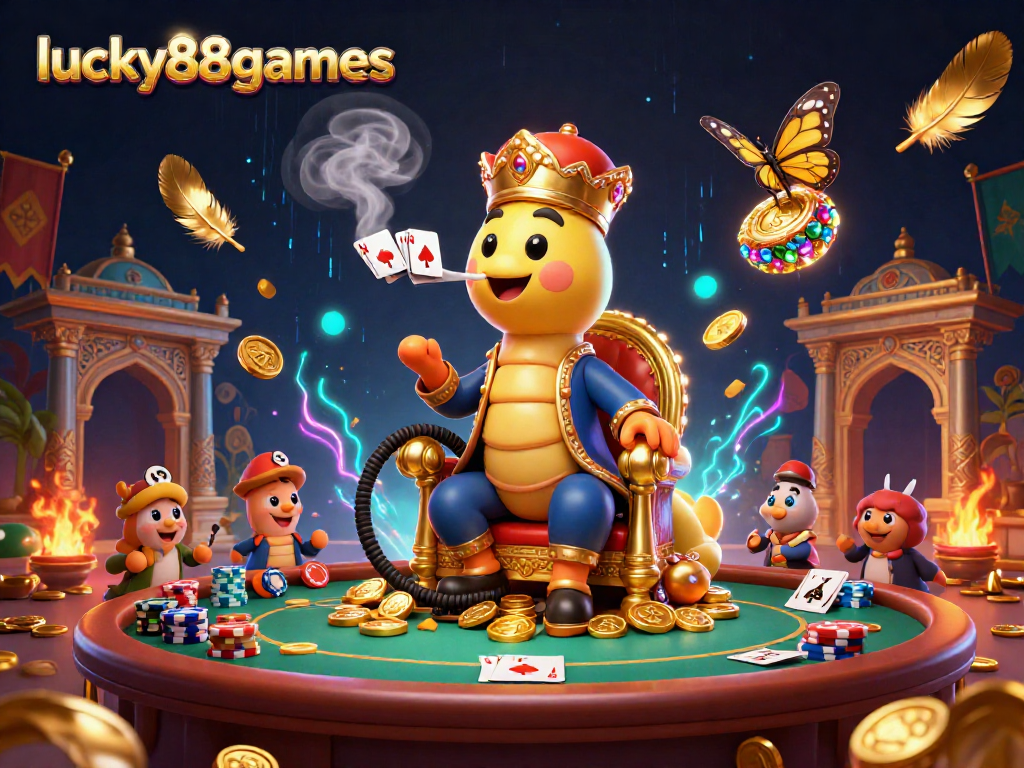 Experience exhilarating poker hands and dynamic gameplay at lucky88games with vibrant 3D illustration.