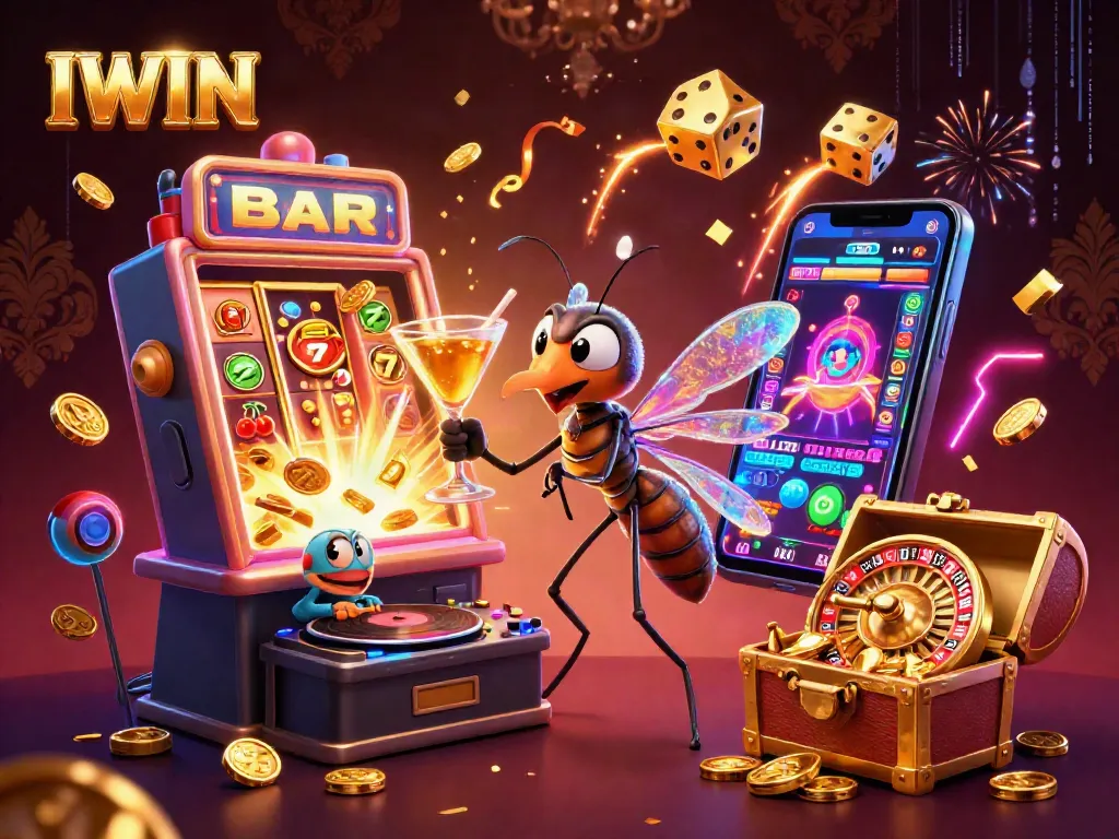 IWIN features a vibrant casino scene with exciting characters and dynamic gaming elements for gamblers.