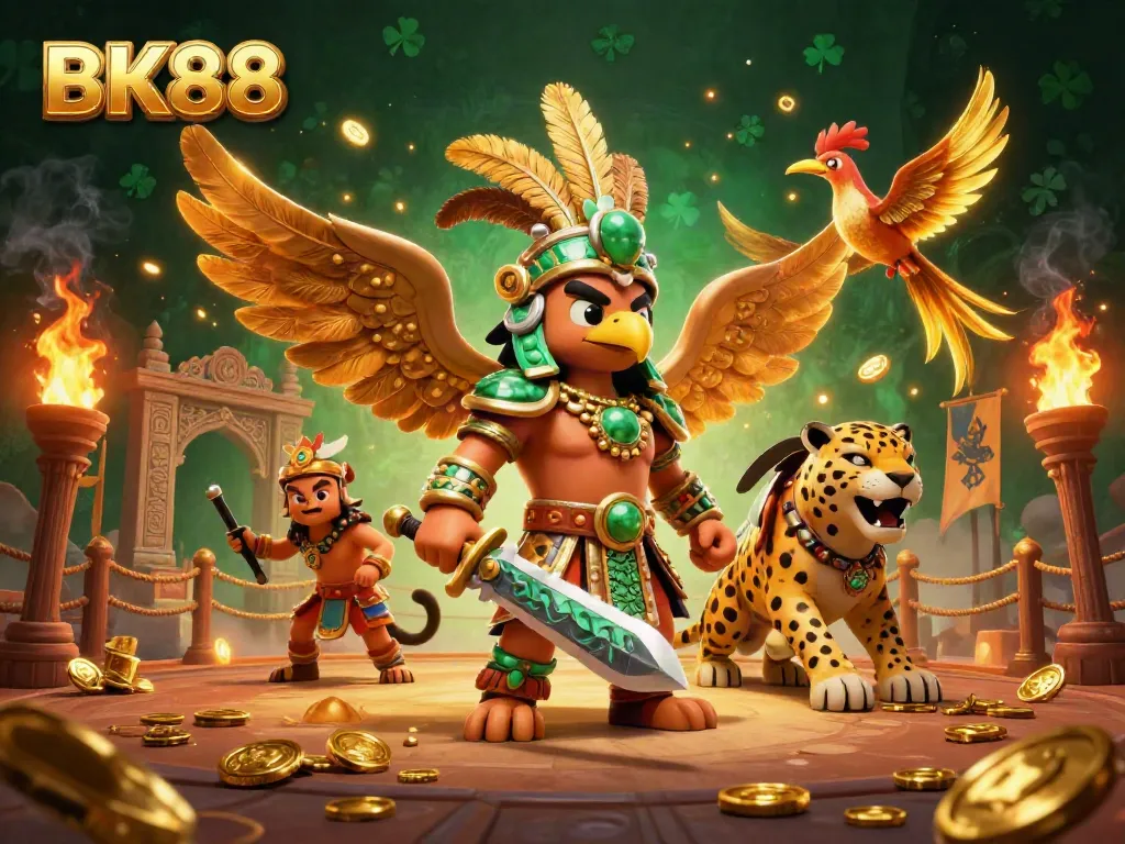 Engage with BK88's vibrant casino scene featuring fierce warriors and golden game elements.