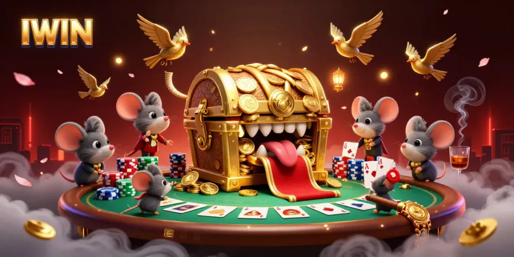 Engage with IWIN for exciting poker gameplay featuring whimsical characters and casino elements.