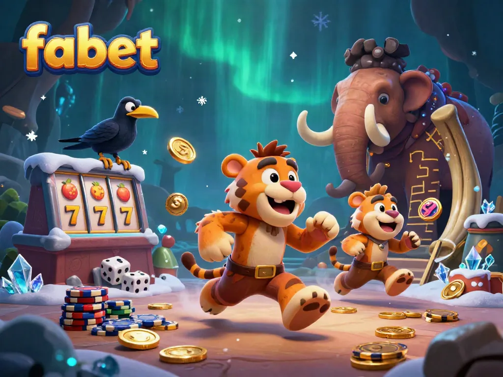 Engage in thrilling gaming action at fabet's prehistoric casino with vibrant slot reels and dynamic elements.