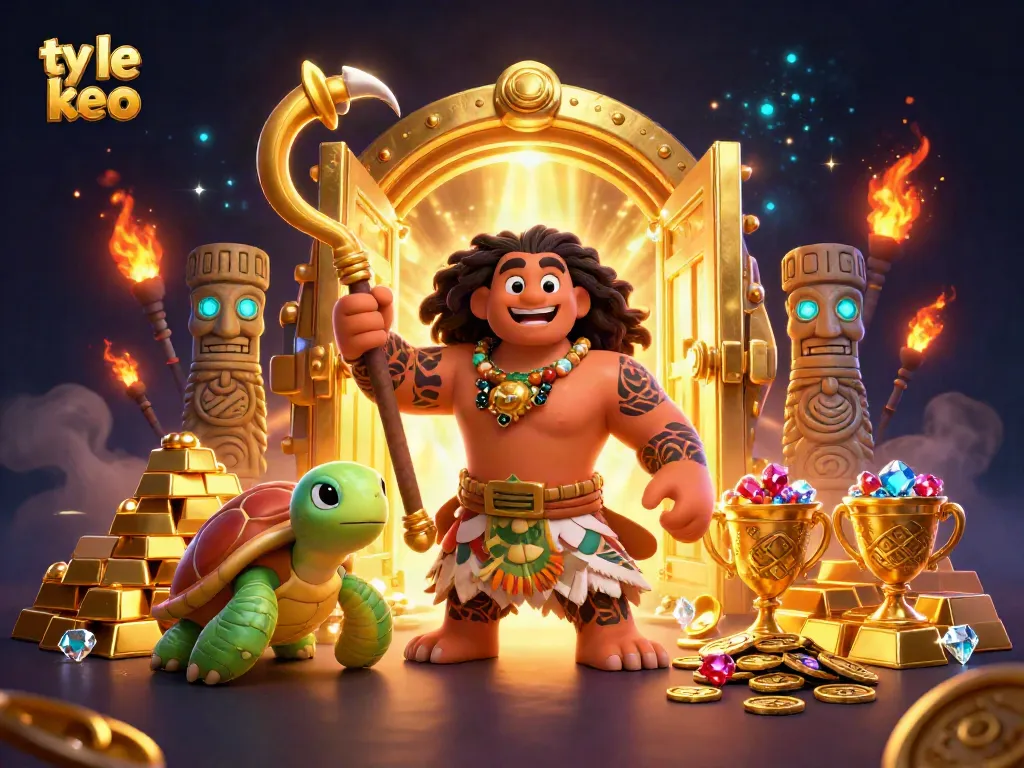 Engage with ty le keo betting strategies in this vivid 3D gaming scene full of treasures.